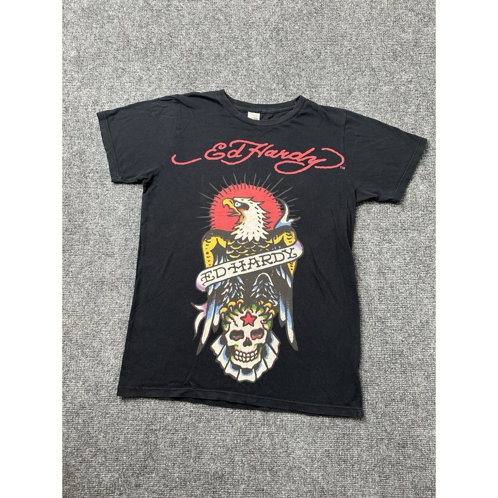Womens T Shirt Ed Hardy Black Eagle Skull Graphic Print, Size S